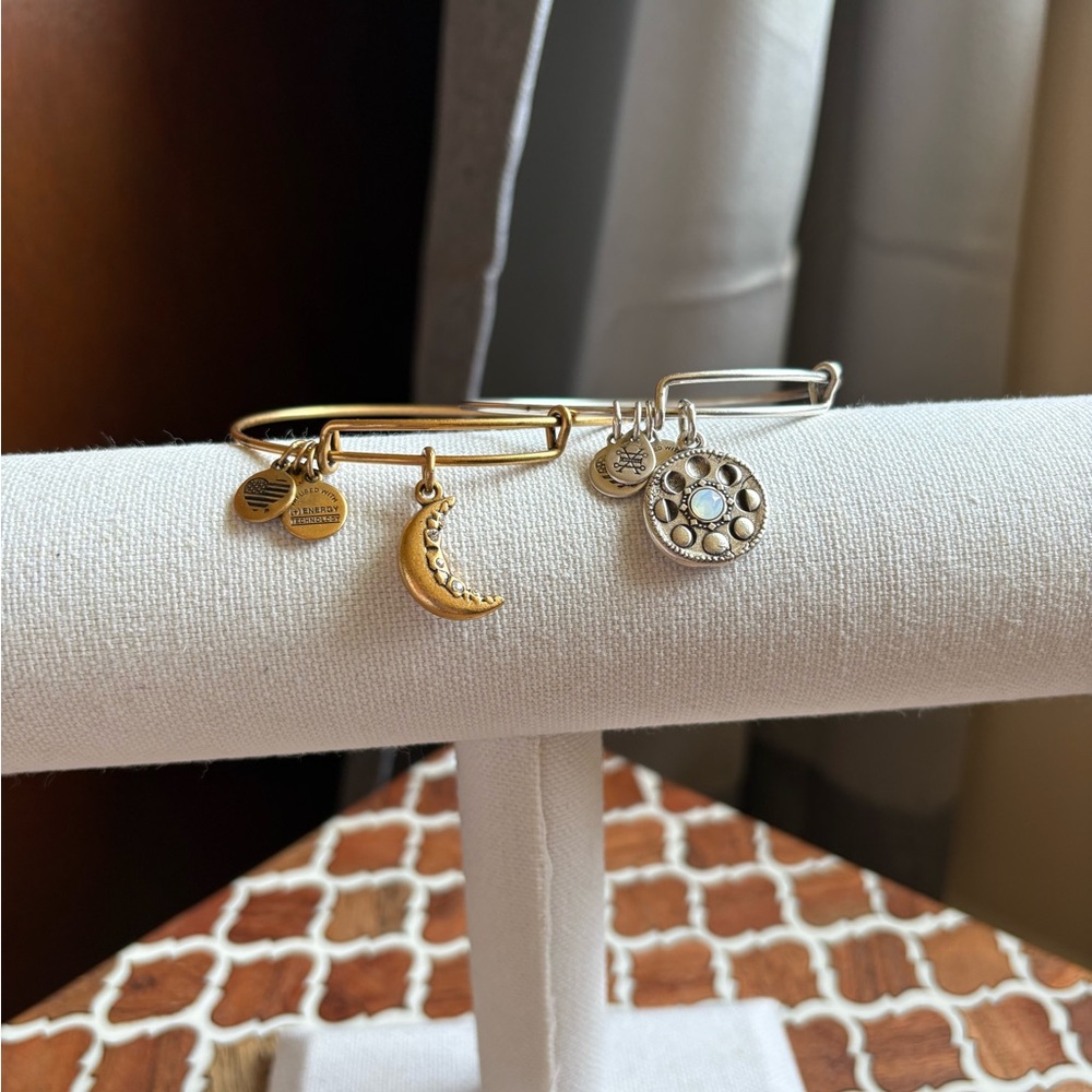 Alex and Ani Credcent Moon and Moon Phases set of 2 charm Bangle Bracelets